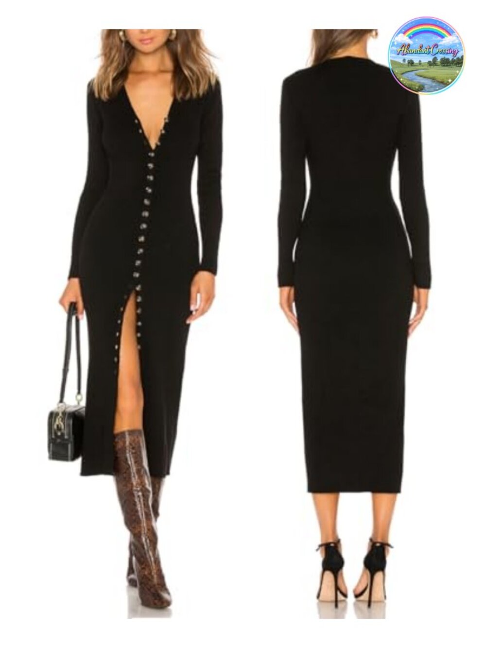 V Neck Long Sleeve Maxi Cardigan Dress Button Down Sweater Dress